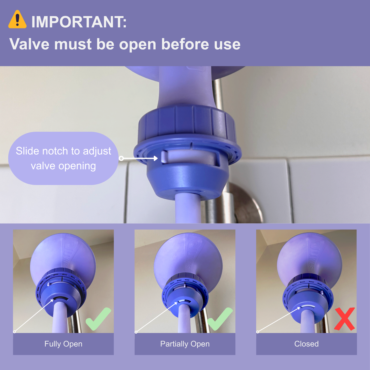 Instructions on proper valve use with Squwash